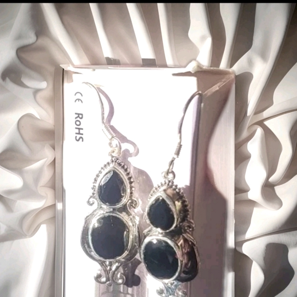 Bali Legacy Elite Shungite 1.5 inch Dangle Silver Earrings